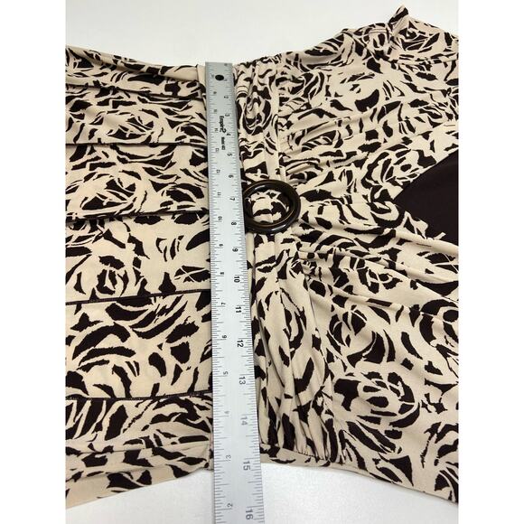 Perceptions Abstract Short Cap Sleeve Midi A-Line Dress Beige Women's Size 12 - Picture 9 of 10